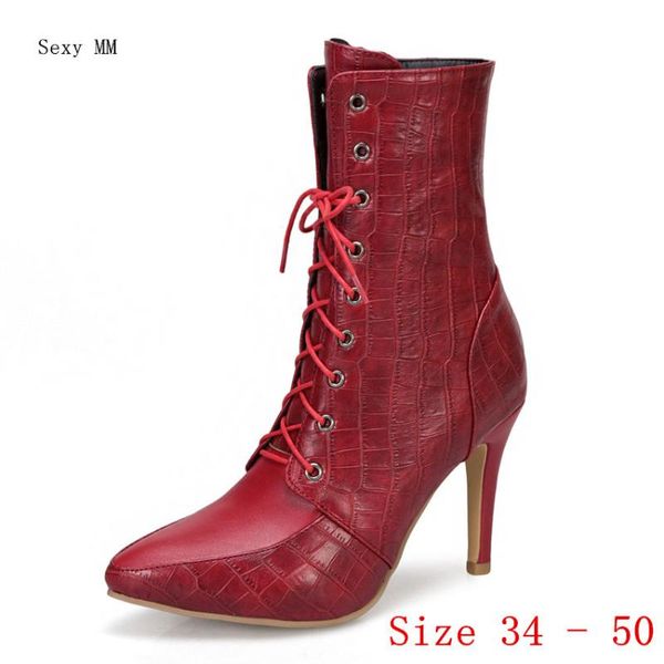 

boots spring autumn high heel women mid calf woman short shoes plus size 34 - 40 41 42 43 44 45 46 47 48 49 50, Black