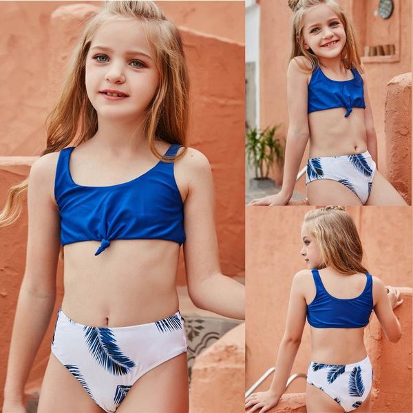 

one-pieces 2021 fashion swimsuit girls swimwear cute leaf print bikini set two piece bathing suit fatos de banho, Black