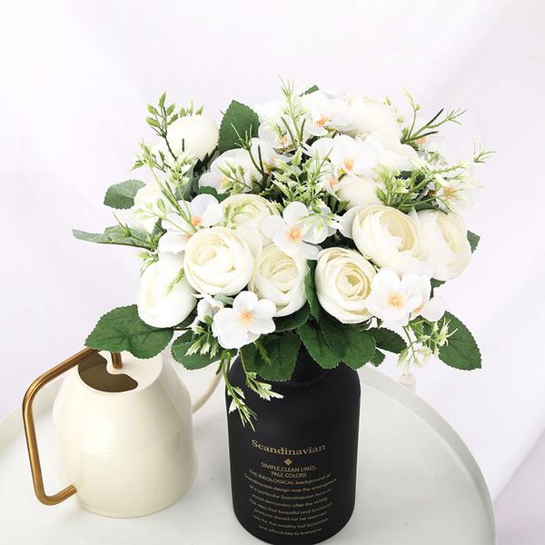 

decorative flowers & wreaths white tea roses artificial silk fake flower bouquet wedding home decoration faux diy christmas dec