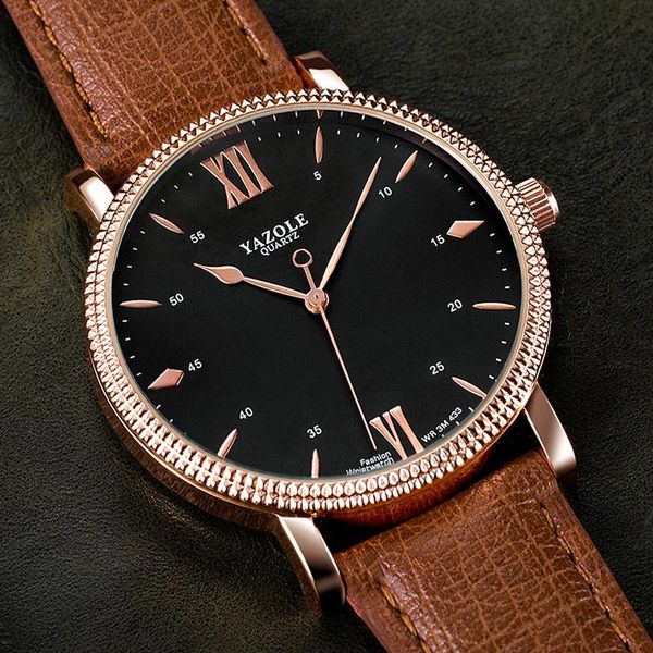 

wristwatches yazole watch men's leather band quartz fashion business men watches relogio masculino reloj hombre, Slivery;brown