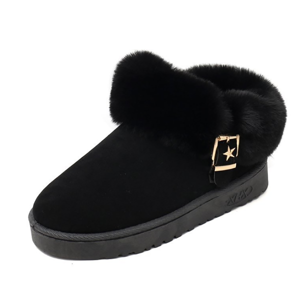 

boots 2021 style warm winter snow furry shoes women buckle star female pleated plush lining platform felt booties, Black