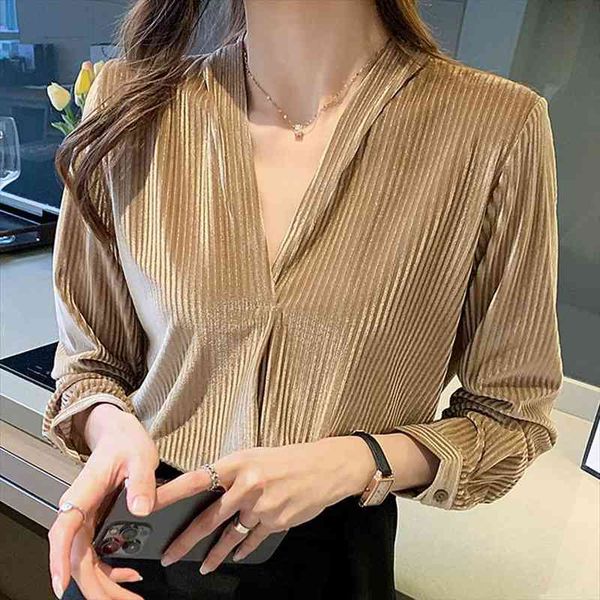 

long sleeve v-neck office lady blouse women velour blouse shirt women blusas mujer de blouses e452, White
