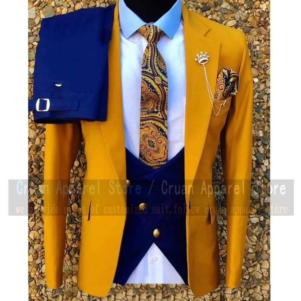 

men's suits & blazers custom made gold male suit set slim fit man groom wedding dress tuxedo jacket double breasted vest with pants 3 p, White;black