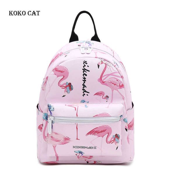 Koko gatto moda adolescenti ragazze zaino flamingo stampato borse scolastiche femmina viaggio zaino sac a dos mochila bolsos mujer x0529