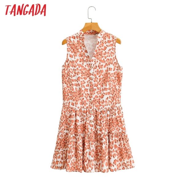 

summer women leopard print v neck sleeveless ladies mini dress vestidos sy218 210416, Black;gray