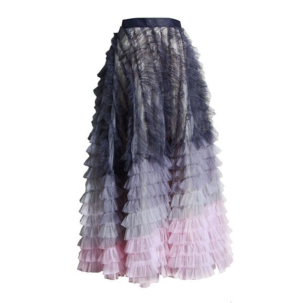 

skirts spring and summer female high-end fungus hit color cake irregular large dimensions drooled gauze gradient skirt, Black
