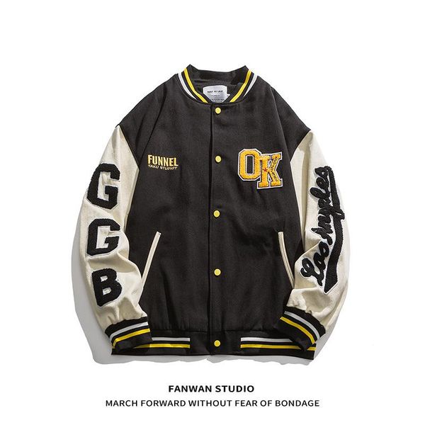 

men's jackets varsity jacket embroidery letter autumn college style bomber uniform hip hop oversized streetwear chic couple coat, Black;brown