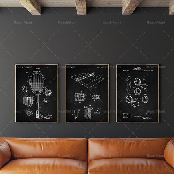 

paintings tennis patent set of 3, court poster, racket patent, ball art