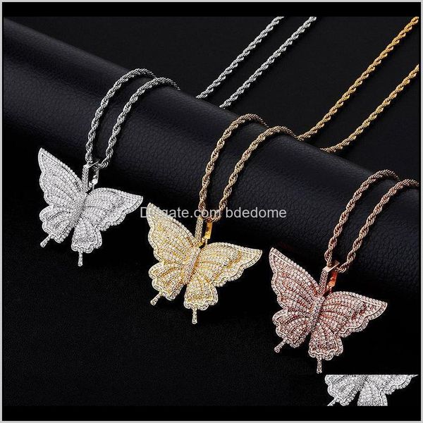 

& drop delivery 2021 women fashion hiphop butterfly pendant necklaces full diamond insect pendants brand designer mens hip hop jewelry 18k g, Silver
