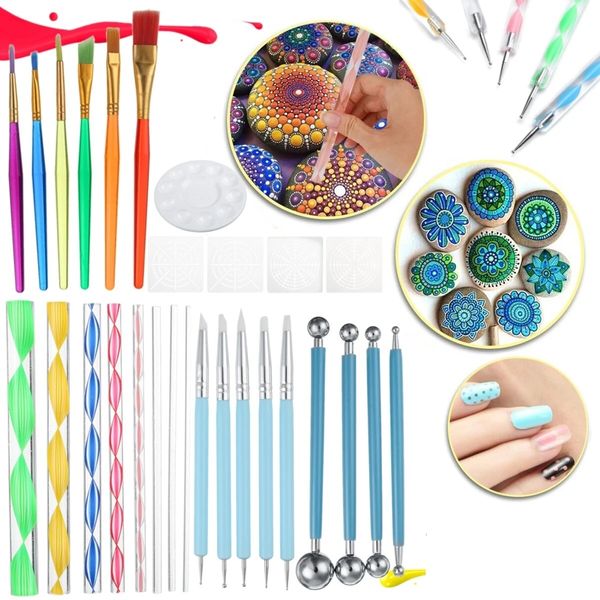 

28pcs mandala dotting tools set rock painting kit nail art pen paint stencil, Silver