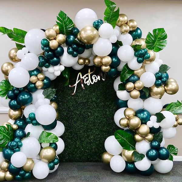 

131pcs green balloon garland double layer green white chrome gold globos birthday party wedding valentines day anniversary decor