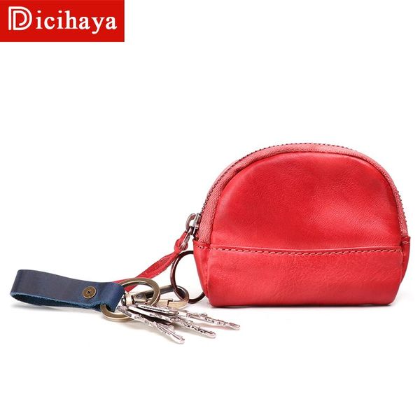 

wallets solid red black leather men's women coin purse genuine zipper wallet fashion key holder small money bag