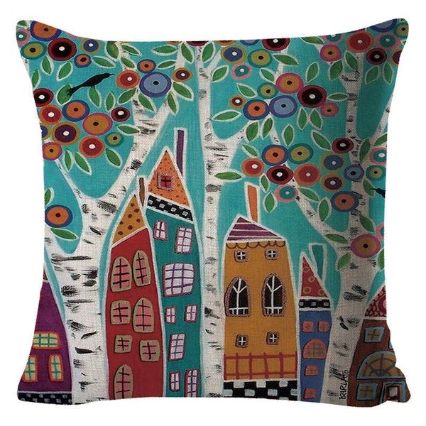

cushion/decorative pillow 6pc hand-painted retro rural color city pillowcase linen car cushion cover home decoration accessories