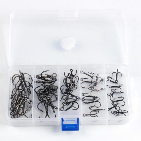 

outdoor high carbon steel fishing treble hook set three-pronged hooks box gear accessories equipment