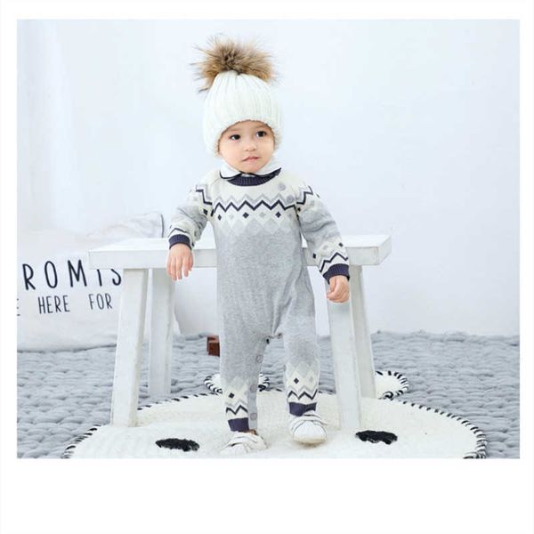 

toddler boy knitted romper autumn winter baby knitwear outfits infant knitting sweaters children stripe jumpsuit 6 9 12 24 month 210615, Blue