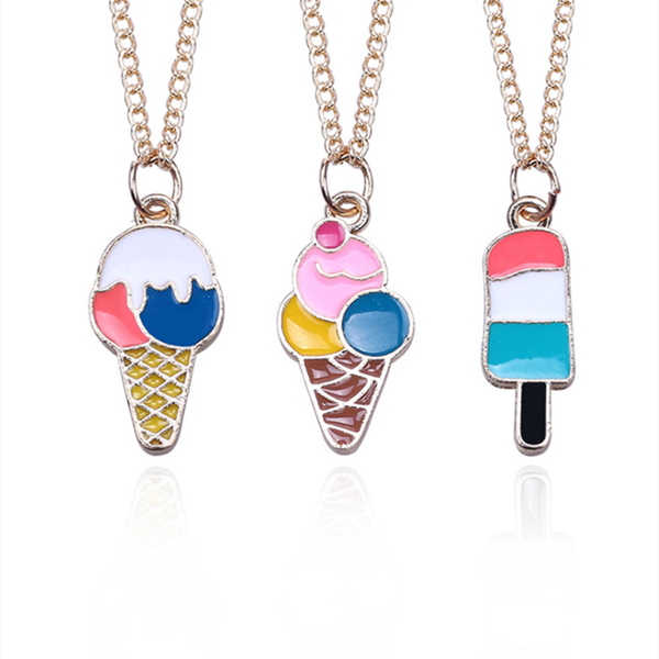 

colorful cream pendant necklace for women girls enamel cute gold clavicle chain necklaces lovely jewelry gifts, Silver