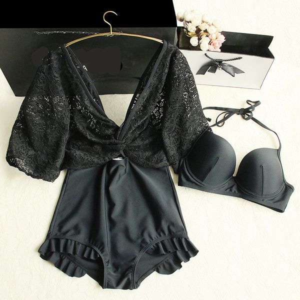 

swimwear women's black hollowed out arms show thin cover meat strip holder gathered cup spring swimsuit, White;black