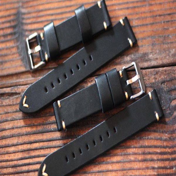 

watch bands t-amq 20 22mm retro handmade black genuine cowhide leather band men's wristwatch strap bracelet watchband - 75, Black;brown