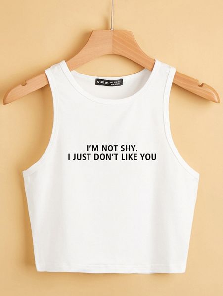 

slogan graphic crop tank s717#, White