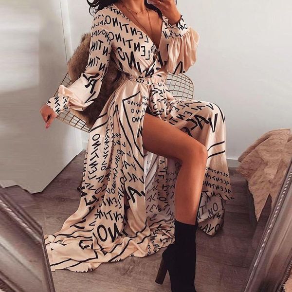 

casual dresses women elegant maxi dress autumn v-neck long sleeve ladies beach holiday sundress harajuku vintage vestido de mujer, Black;gray