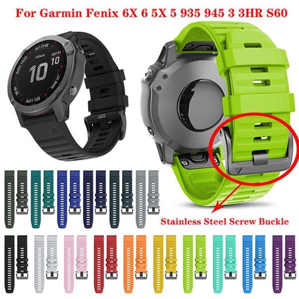 

26mm 22mm quick fit watchband for garmin fenix 6x pro 5x 3 3hr silicone easyfit wrist band for garmin fenix 6 pro 5 plus h0915, Silver