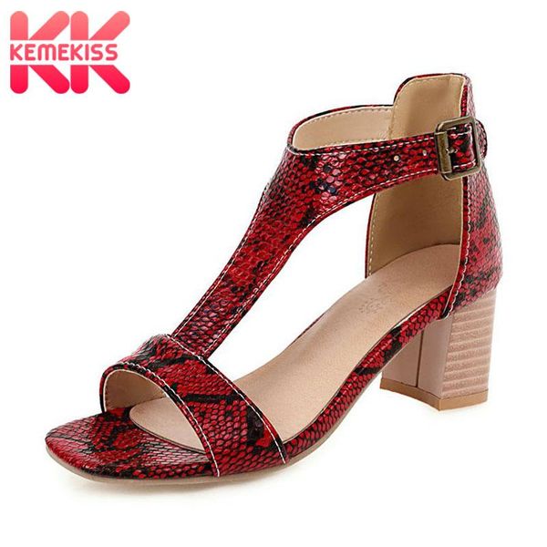 

kemekiss plus size 31-46 women sandals shoes fashion serpentine print buckle stylish peep toe thick heels footwear, Black