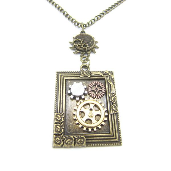 

pendant necklaces vintage po frame with gears industrial steampunk necklace, Silver