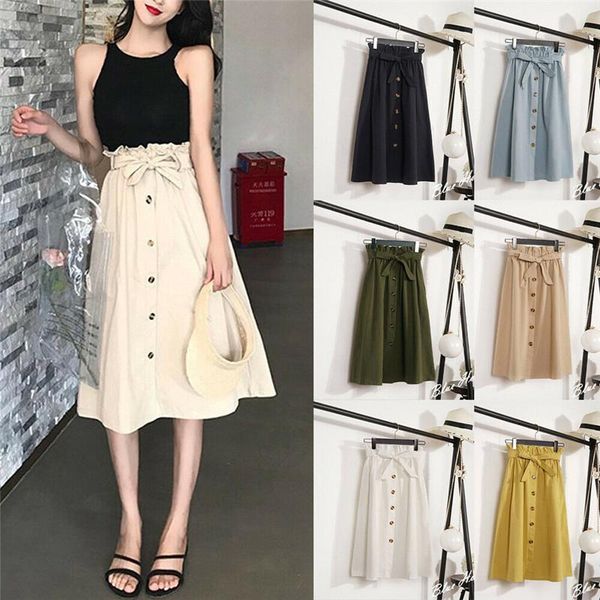 

skirts 2021 fashion women button long beach casual sundress skirt, Black
