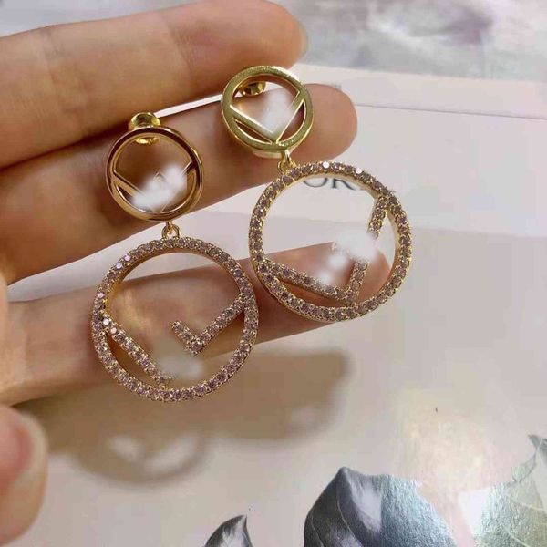 

factory specials aa big circle letter inlaid pink diamond earrings s925 silver needle simple long fashion personality ring earrings female, Golden