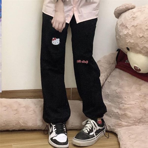

women's pants & capris cute black cartoon fashion girl harajuku amine casual funny straight summer kawaii high street, Black;white