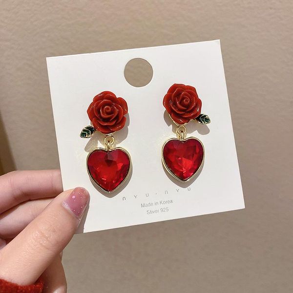 

dangle & chandelier ethnic style temperament sweet girl women's jewelry fashion female beautiful red flower love earrings accessories, Silver