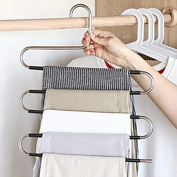 

hangers & racks 5 layers stainless steel clothes non-slip trousers rack for pants jeans skirts scarf