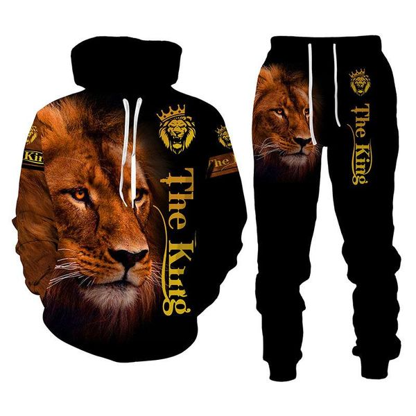 Männer Trainingsanzüge Der Löwe 3D Gedruckt Sweatshirt Hoodies Set KÖNIG Trainingsanzug Pullover Jogginghose Sportswear Frühling Herbst Männlichen Anzug 6XL