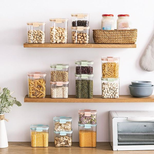 

lock design easy/set fashion square plastic storage tank set snack milk powder coffee beans nuts noodles box bottles & jars