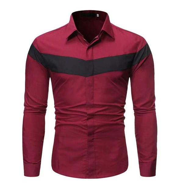 

men's casual shirts spring and autumn european american style color-blocking lapel long-sleeved shirt for young people 2021, White;black