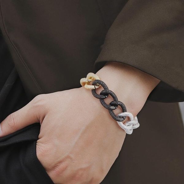 

link, chain hip hop miami curb cuban bracelet men iced out rhinestones cz rapper link silver color women jewelry, Black
