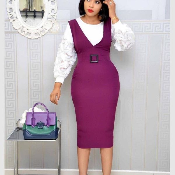 

two piece dress office lady elegant 2 set lantern sleeve white and strap slim pencil autumn fashion skirt suit
