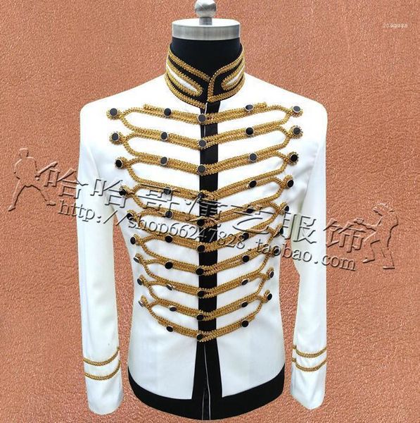 

black white men suits designs masculino homme terno stage singers blazer jacket star style dress punk stand collar england1, White;black
