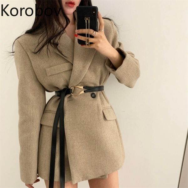 

korobov women elegant blazers vintage solid sashes long sleeve thick outwear coats office lady korean blazers 210430, White;black