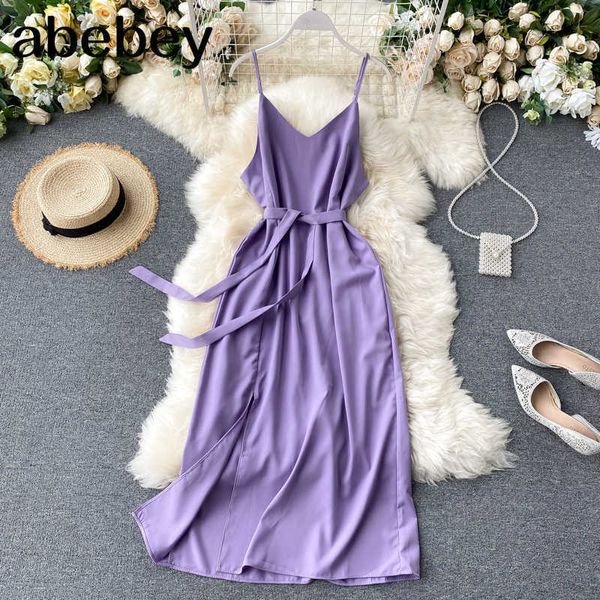 

holiday style v-neck slit long dress women's summer elegant plain lace-up waist dress office lady 210715, Black;gray