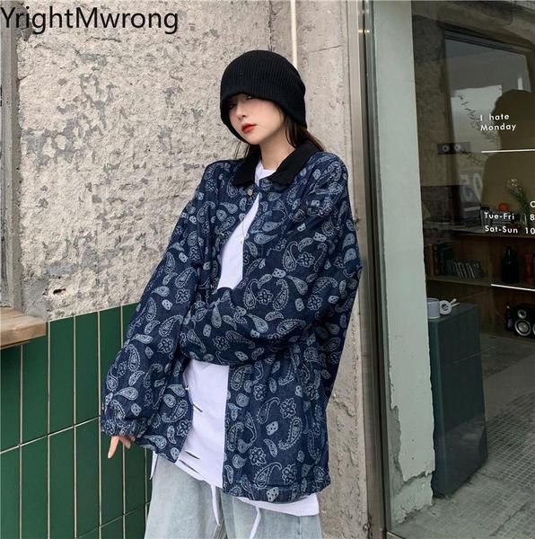 

embroidery letter woman man oversized denim coat paisley bandana jean jacket streetwear fashion fall outfit windbreaker harajuku women', Black;brown