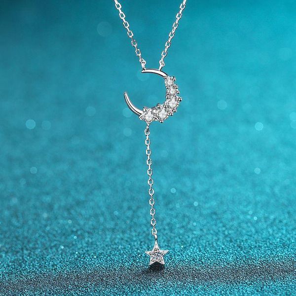 

chains passed diamond test perfect cut moissanite pendant 925 sterling silver star moon necklace fashion luxury jewelry