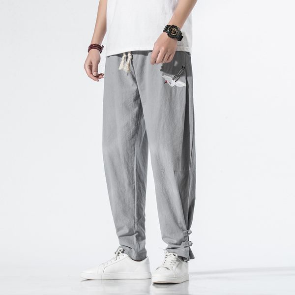 

chinese style embroidery casual plus size male harem buckle turnip pants loose trousers beam, Black