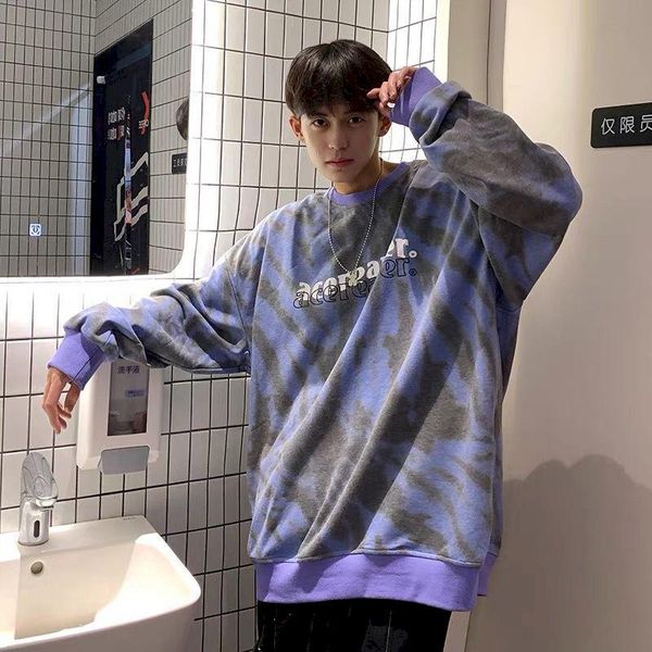 

women's hoodies & sweatshirts tie-dye crewneck sweatshirt for men and women spring autumn retro jacket tide brand high street oversized, Black