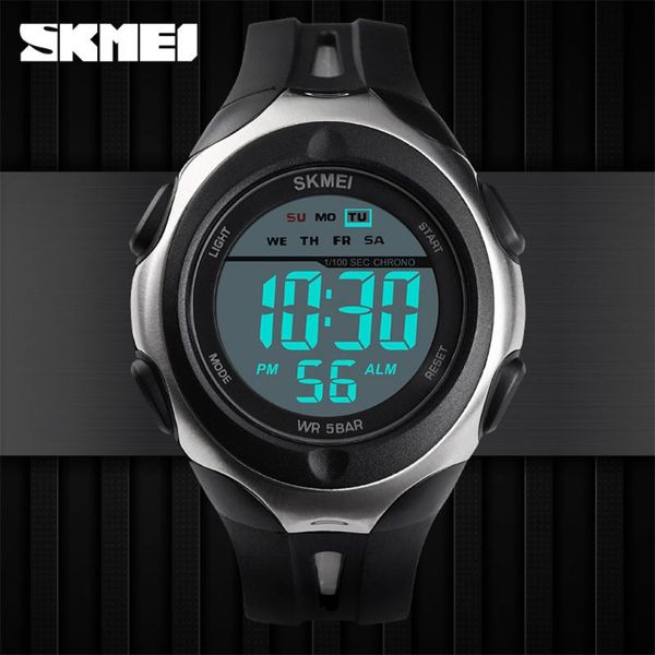

wristwatches skmei fashion sport men watch led digital wrist watches week luminous display alarm 50m waterproof male clock erkek kol saati, Slivery;brown