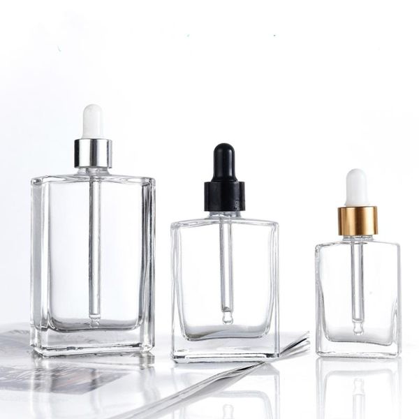 

storage bottles & jars oil essential dropper 30ml 50ml 100ml rectangle square glass bottle gold silver containers