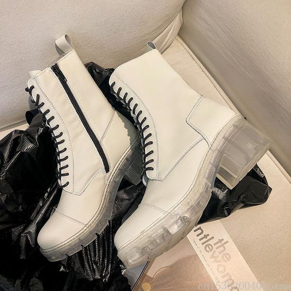 

boots women ankle 2021 jelly clear tranparent short fasion lace up platform wedges chunky high heels, Black