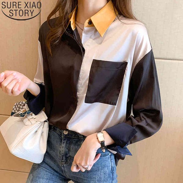 Шелковые топы рубашка весна сатин блузка с длинным рукавом мода женское комбинезон для женщин одежда Blusas 13096 210417