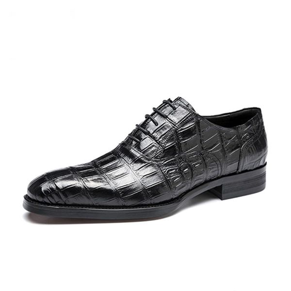 

dress shoes men genuine leather crocodile pattern formal classic pointed glossy mens wedding lace up oxford, Black