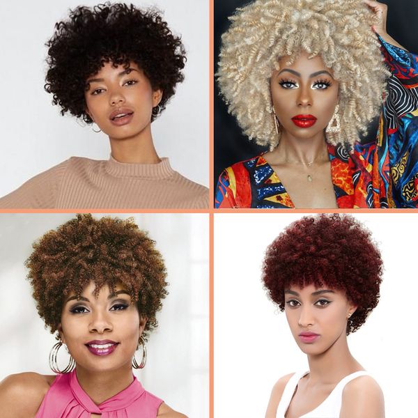 

short kinkly curly pixie cut synthetic wig burgundy ladies fluffy short small explosive headgear false black wigsfactory direct